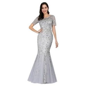 Ever Pretty Silver Short Sleeve Dress Gown 4X